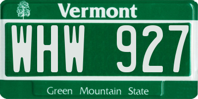 VT license plate WHW927