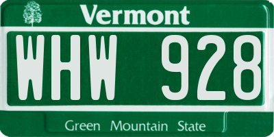 VT license plate WHW928