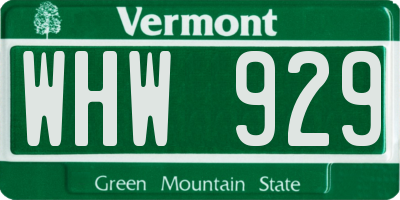 VT license plate WHW929