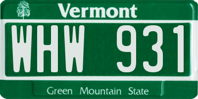 VT license plate WHW931