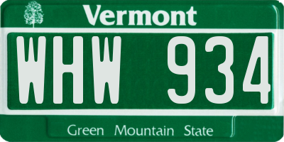 VT license plate WHW934