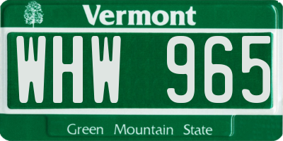 VT license plate WHW965