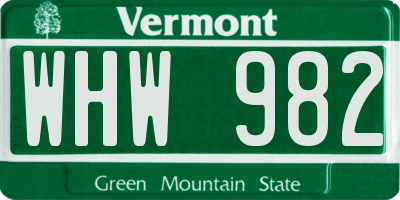 VT license plate WHW982