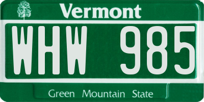 VT license plate WHW985