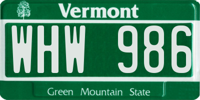 VT license plate WHW986