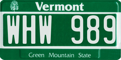 VT license plate WHW989