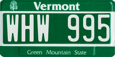 VT license plate WHW995