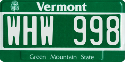 VT license plate WHW998