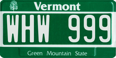 VT license plate WHW999