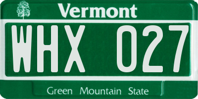 VT license plate WHX027