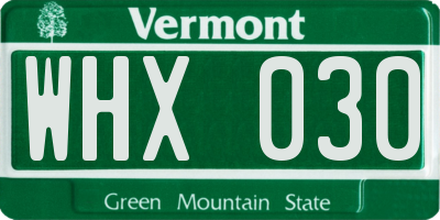 VT license plate WHX030