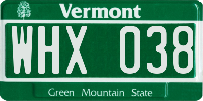 VT license plate WHX038