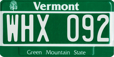 VT license plate WHX092