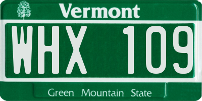 VT license plate WHX109
