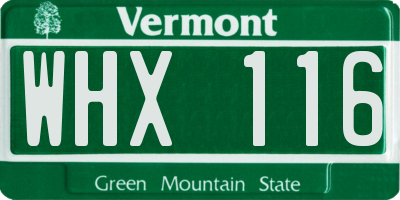 VT license plate WHX116
