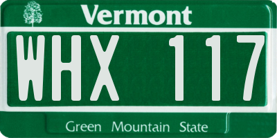 VT license plate WHX117