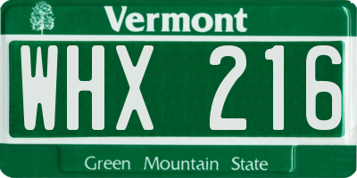 VT license plate WHX216