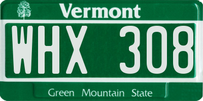 VT license plate WHX308
