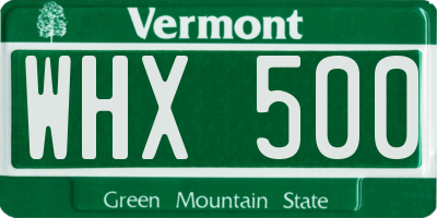 VT license plate WHX500