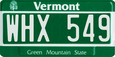 VT license plate WHX549
