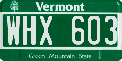 VT license plate WHX603