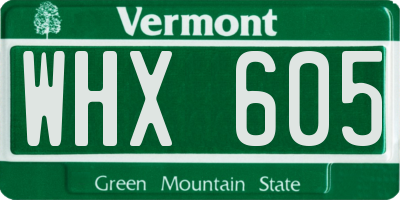 VT license plate WHX605
