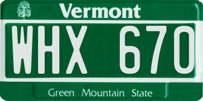 VT license plate WHX670