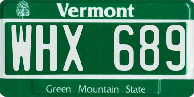VT license plate WHX689