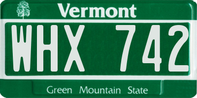 VT license plate WHX742