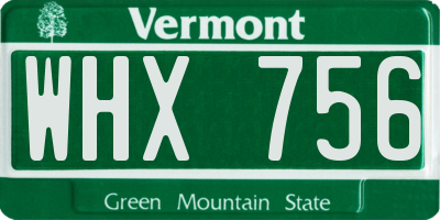 VT license plate WHX756