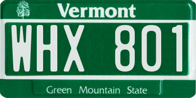 VT license plate WHX801