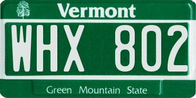 VT license plate WHX802