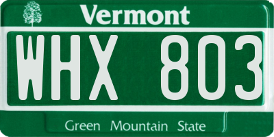 VT license plate WHX803