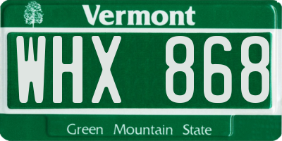 VT license plate WHX868