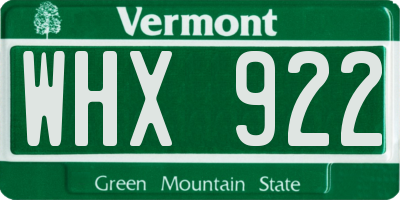 VT license plate WHX922