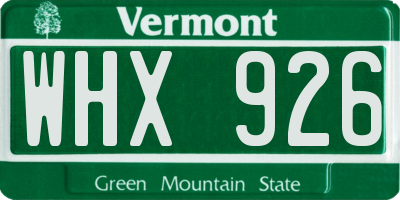 VT license plate WHX926