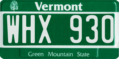 VT license plate WHX930