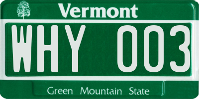 VT license plate WHY003