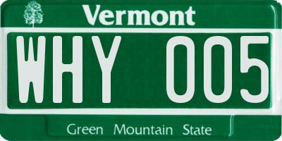 VT license plate WHY005