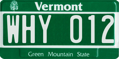 VT license plate WHY012
