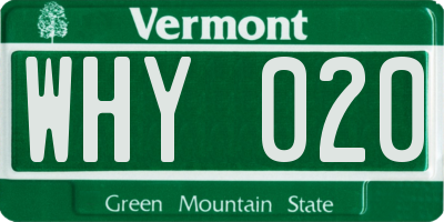 VT license plate WHY020