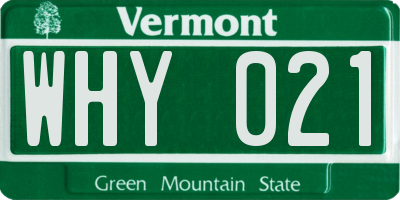 VT license plate WHY021