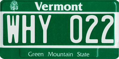 VT license plate WHY022