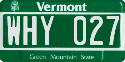 VT license plate WHY027