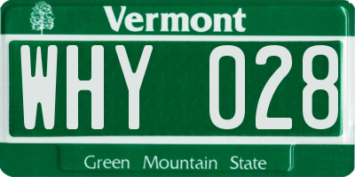 VT license plate WHY028