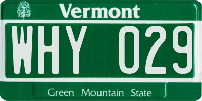 VT license plate WHY029