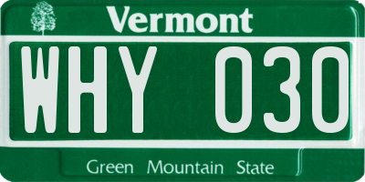 VT license plate WHY030