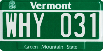 VT license plate WHY031