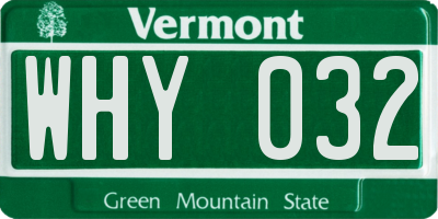 VT license plate WHY032