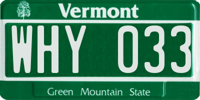 VT license plate WHY033